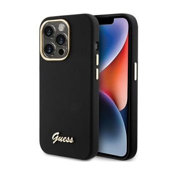 Pouzdro Guess Silicone Script Metal Logo & Frame - iPhone 15 Pro (černé)