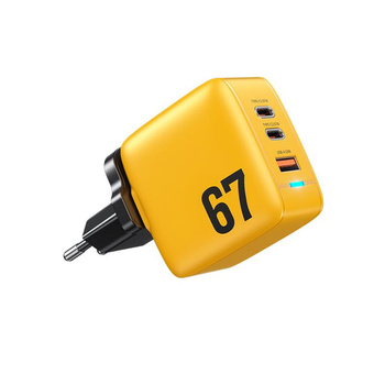 WEKOME WP-U141 Tint Series - 2x USB-C & USB-A Super Fast Charger GaN 67W Power Charger (Yellow)