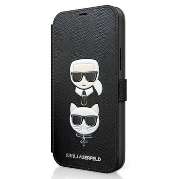 Karl Lagerfeld Booktype Saffiano Karl & Choupette Heads - Étui pour iPhone 12 mini (noir)