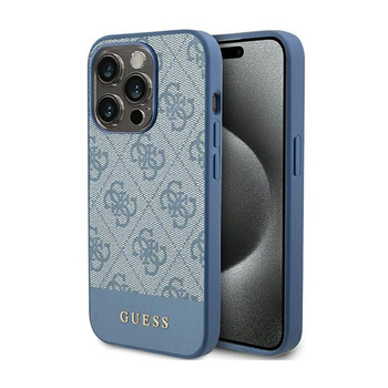 Guess 4G Bottom Stripe Metal Logo Collection - Coque pour iPhone 15 Pro Max (bleu)