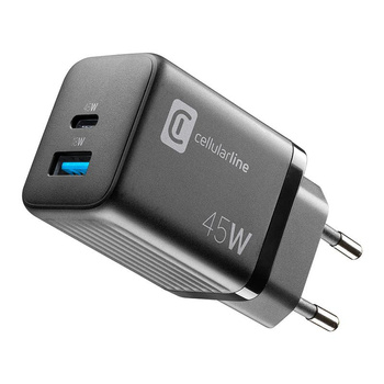 Cellularline Multipower Micro GaN - USB-C & USB-A Power Delivery 45W Charger (black)