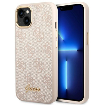 Guess 4G Metallgehäuse mit Kamera-Umriss - iPhone 14 Gehäuse (Pink)