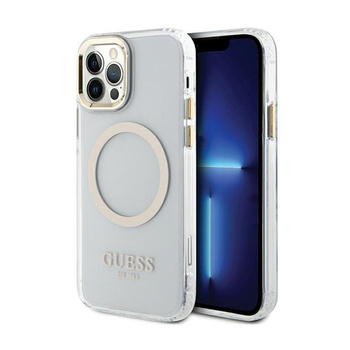 Guess Metal Outline MagSafe - iPhone 12 / iPhone 12 Pro Case (Transparent / Gold)