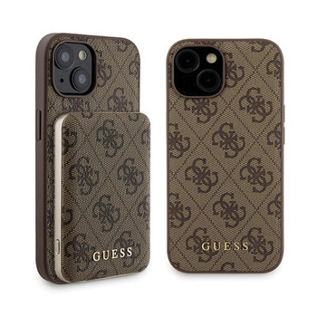 Guess Bundle Pack MagSafe 4G Metal Gold Logo - Etui + Power Bank 5000mAh MagSafe iPhone 15 (marron)