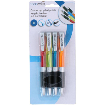 Topwrite - Set de stylos à bille avec grip caoutchouc bleu 4 pcs.