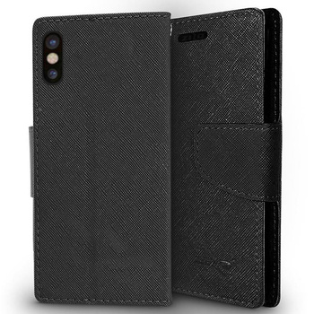 Zizo Flap Wallet Pouch - iPhone X case with card pockets + stand up (Black/Black)