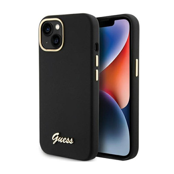 Pouzdro Guess Silicone Script Metal Logo & Frame - iPhone 15 (černé)