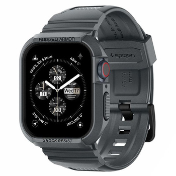 Spigen Rugged Armor Pro - Armband mit Gehäuse für Apple Watch 4/5/6/7/8/9/SE 44/45 mm (Dunkelgrau)