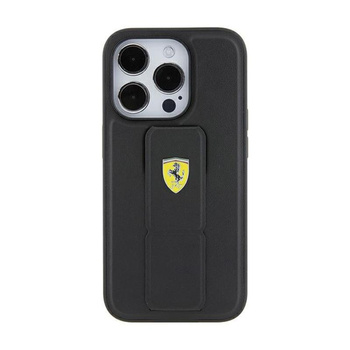 Ferrari Grip Stand Metal Logo - pouzdro pro iPhone 15 (černé)