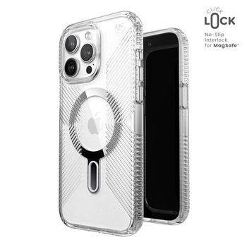 Speck Presidio Perfect-Clear Grip ClickLock & Magsafe - Etui iPhone 15 Pro Max (Clear / Chrome Finish / Serene Silver)