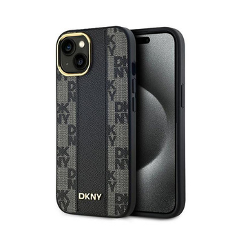 DKNY Étui MagSafe pour iPhone 14 / 15 / 13 en cuir à damier (noir)