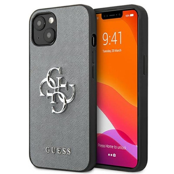 Guess Saffiano 4G Big Silver Logo - iPhone 13 mini case (grey)