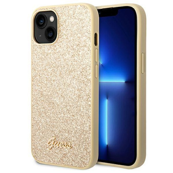 Guess Glitter Flakes Metal Logo Case - iPhone 14 Plus (Gold)