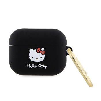 Silikonová 3D hlava kočičky Hello Kitty - pouzdro AirPods Pro (černé)