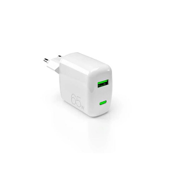 PURO MiniPro Wandladegerät GaN - Wandladegerät 1 x USB-C & 1 x USB-A 65W PD (weiß)