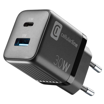 Cellularline Multipower Micro GaN - USB-C & USB-A Power Delivery 30W Charger (black)