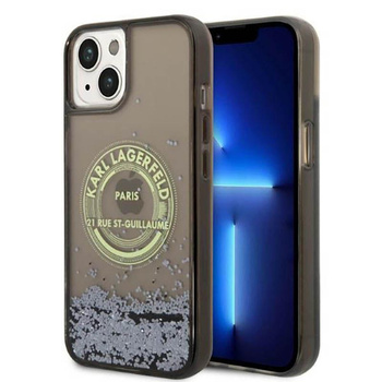 Karl Lagerfeld Liquid Glitter Round RSG Logo Case - pouzdro pro iPhone 14 Plus (černé)