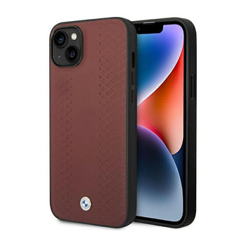 Kožené pouzdro BMW s diamantovým vzorem - iPhone 14 (vínové)