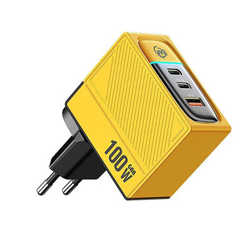 WEKOME WP-U155 Tint Series - 2x USB-C & USB-A Super Fast Charger GaN 100W Power Charger (Yellow)