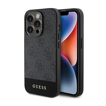 Guess 4G Bottom Stripe Metal Logo Collection - pouzdro pro iPhone 15 Pro (šedé)