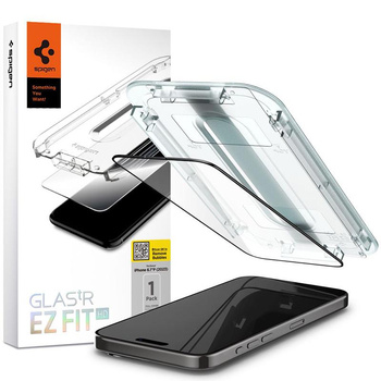 Spigen GLAS.TR EZ FIT FC - Gehärtetes Glas für iPhone 15 Pro (schwarzer Rahmen)