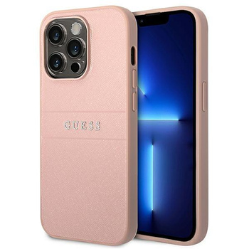 Guess Saffiano Metal Logo Stripes - iPhone 14 Pro Max Case (pink)