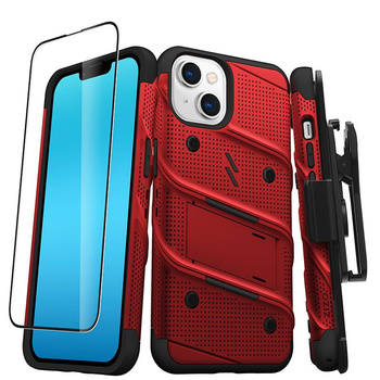 ZIZO BOLT Series - Armored iPhone 14 case with 9H glass for screen + holder with stand (red)