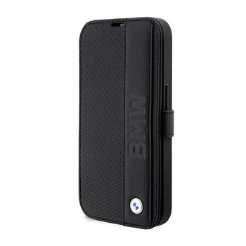 BMW Booktype Leder strukturiert & gestreift - iPhone 14 Pro Max Tasche (schwarz)