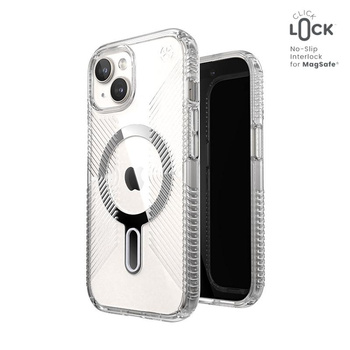 Speck Presidio Perfect-Clear Grip ClickLock & Magsafe - Etui iPhone 15 (Clear / Chrome Finish / Serene Silver)