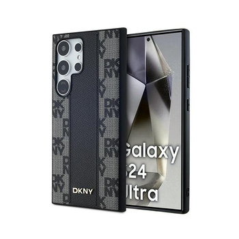 DKNY Leder Checkered Mono Pattern MagSafe - Samsung Galaxy S24 Ultra Tasche (schwarz)