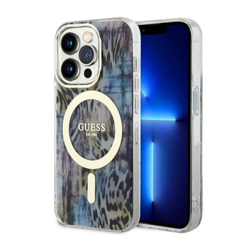 Guess Leopard MagSafe - Etui iPhone 14 Pro Max (Niebieski)