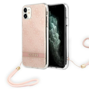 Guess 4G Print Cord - Etui ze smyczką iPhone 11 (Pink)