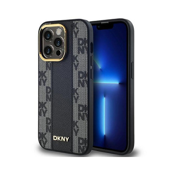 DKNY Leather Checkered Mono Pattern MagSafe - iPhone 13 Pro Case (noir)