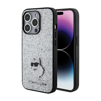 Karl Lagerfeld Fixed Glitter Choupette Logo Metall Pin - iPhone 15 Pro Case (silber)