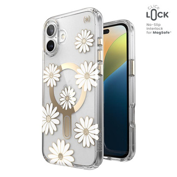 Speck Presidio Lux ClickLock & MagSafe - pouzdro pro iPhone 16 Plus (Sunshine Daisies / Clear / Gold)