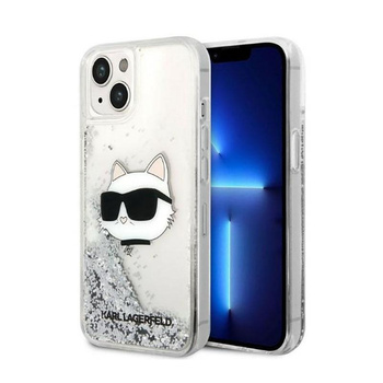 Karl Lagerfeld Liquid Glitter NFT Choupette Head - iPhone 14 Plus tok (ezüst)