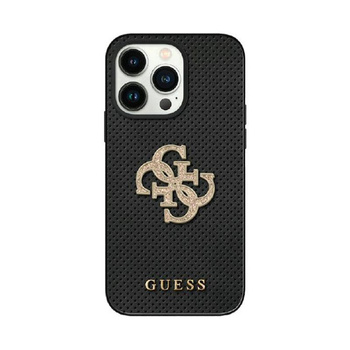 Guess Perforované pouzdro 4G Glitter - iPhone 15 (černé)