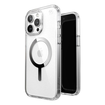 Speck Presidio Perfect-Clear MagSafe - iPhone 15 Pro Max Case (Clair / Finition chromée / Argent Serein)