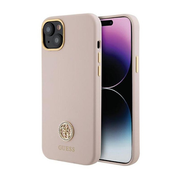 Pouzdro Guess Silicone Logo Strass 4G - iPhone 15 Plus (růžové)