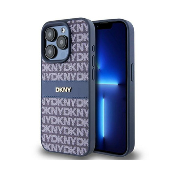 DKNY Bőr mono csíkos és fém logóval - iPhone 15 Pro tok (kék)