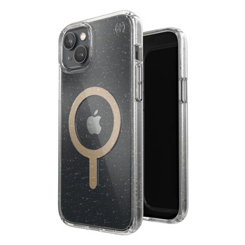 Speck Presidio Perfect-Clear with Glitter + MagSafe - iPhone 15 Plus / 14 Plus Case with MICROBAN Coating (Clear / Gold Glitter)