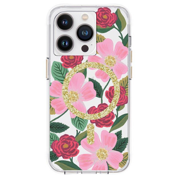 Rifle Paper Clear MagSafe - iPhone 14 Pro Hülle in Gold verziert (Rose Garden)