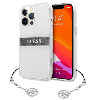 Guess 4G Stripe Grey Charm - iPhone 13 Pro tok (átlátszó)