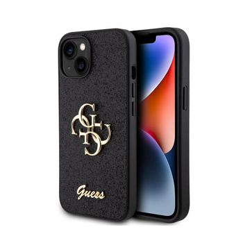 Guess Glitter Script Big 4G - Etui iPhone 15 (czarny)