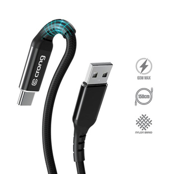 Crong Armor Link - 60W 3A USB-A to USB-C braided cable  Power Delivery 150cm (black)