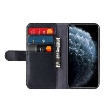 Crong Premium Booklet Wallet - Lederhülle für iPhone 11 Pro Max mit Taschen und Standfunktion (schwarz)