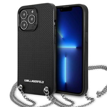 Karl Lagerfeld Étui en cuir texturé et chaîne - iPhone 13 Pro Max (noir)