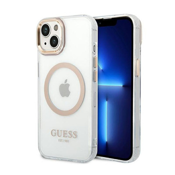 Guess Metal Outline Magsafe - pouzdro pro iPhone 14 Plus (průhledné / zlaté)