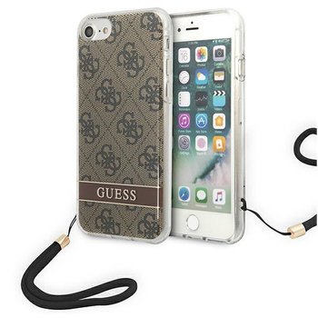 Guess 4G Print Cord - Tasche mit Lanyard iPhone SE 2022 /SE 2020 / 8 / 7 (Braun)