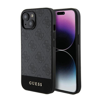 Guess 4G Bottom Stripe Metal Logo Collection - pouzdro pro iPhone 15 (šedé)